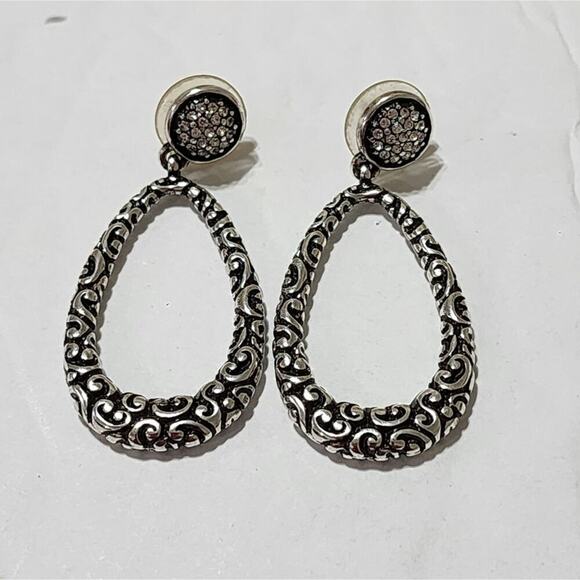 Brighton pave crystal with swirled open teardrop large dangle earrings - Picture 1 of 5